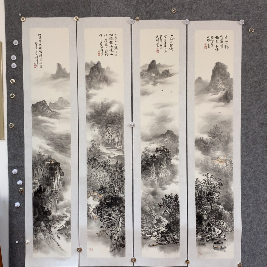 如***冰国画山水作品写意