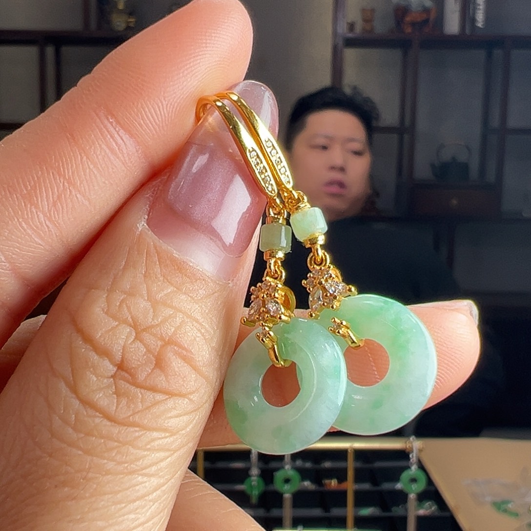 翡翠银S925镶嵌耳饰耳环32