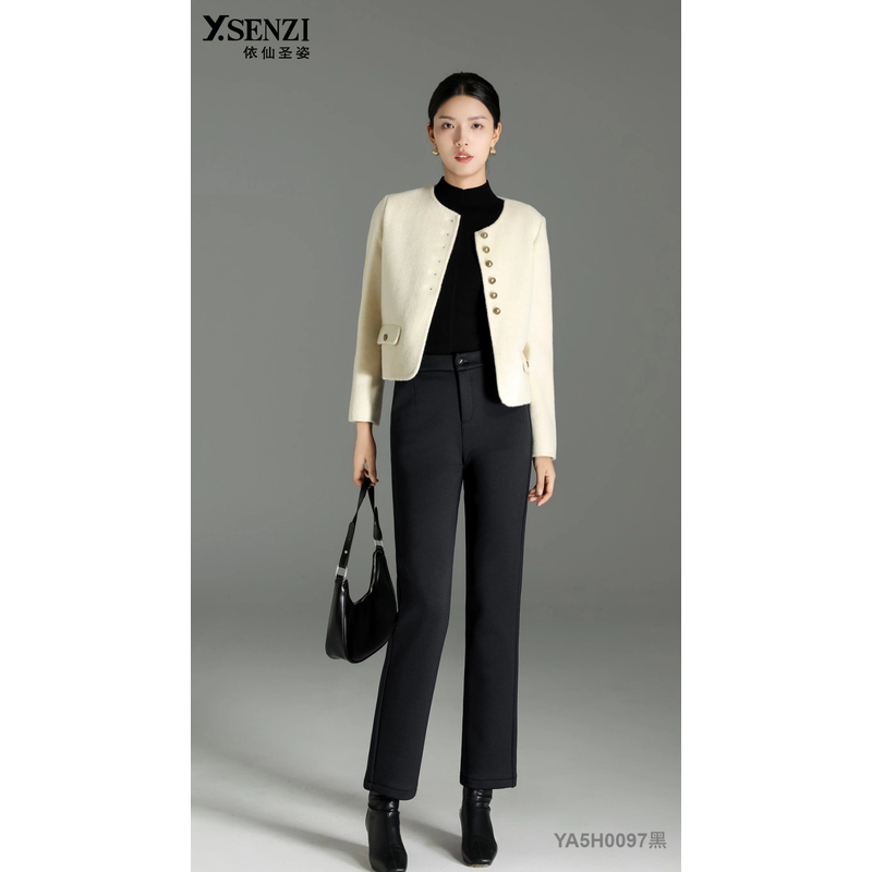 依仙圣姿女裤2024冬季新款YA5H0097加厚保暖韩版小直筒裤百搭西裤
