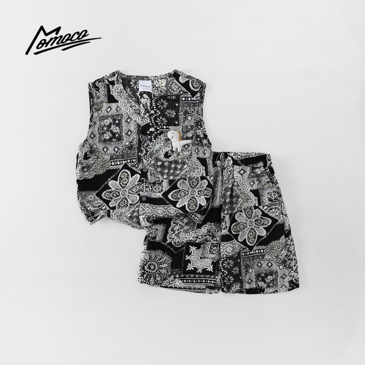 MOMOCO童装新款夏季男童潮流休闲套装立体恐龙两件套77230578559