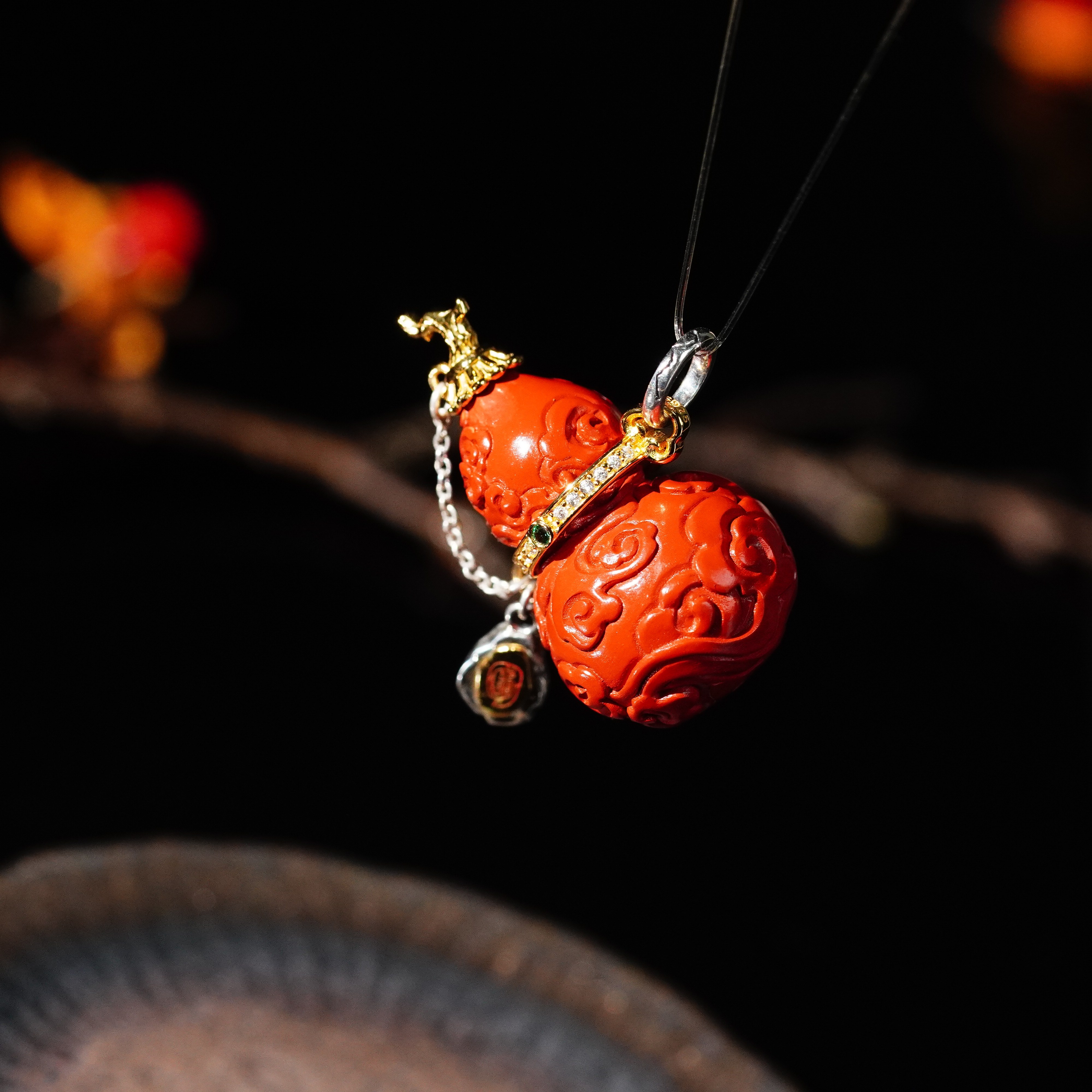 含辰砂工艺品琪钰· [福源]S925银朱砂葫芦吊坠