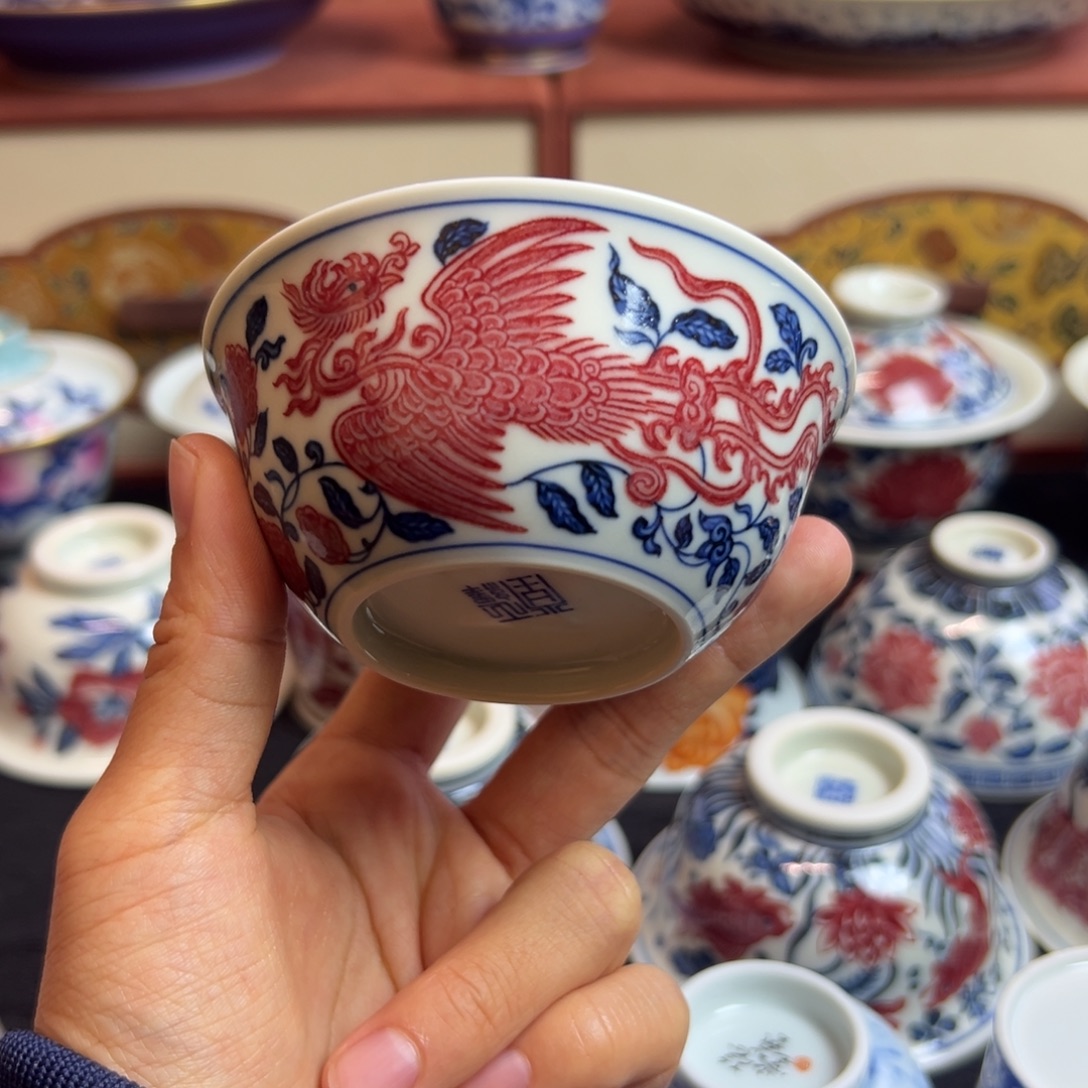 正绎堂釉里红凤凰鸡缸杯