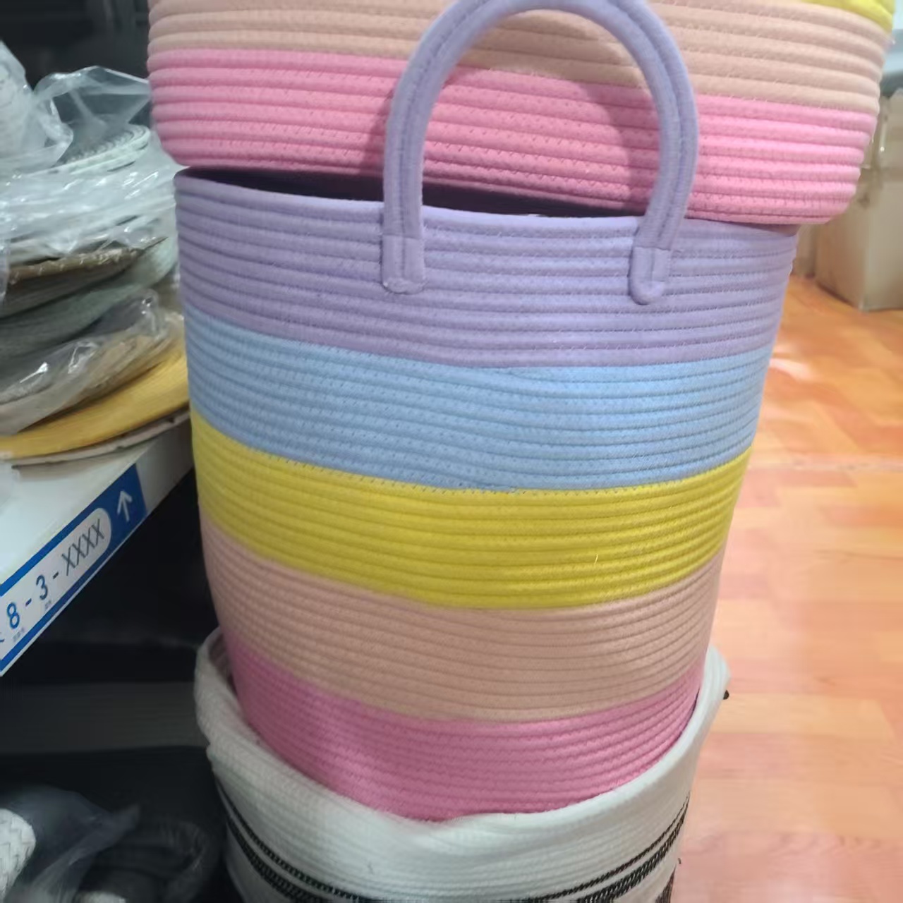 高端纯手工彩虹脏衣篓，编织洗衣篮，编织收纳筐