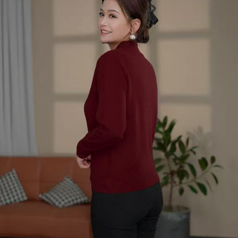 法歌弟FD592紫红色半高领烫钻打底衫女装2025秋冬保暖纯羊毛衫