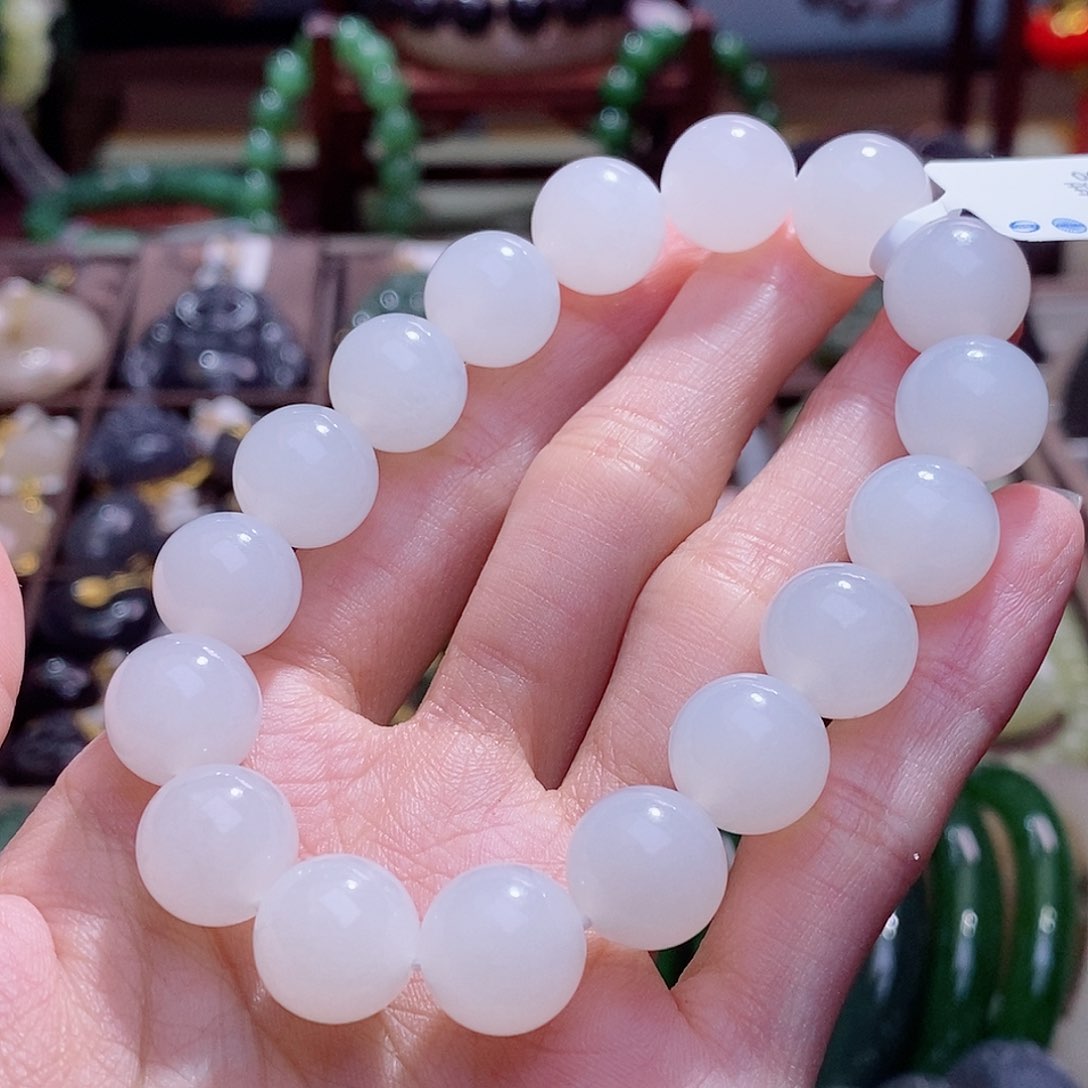 和田玉未镶嵌颈饰新疆羊脂白玉手串12MM