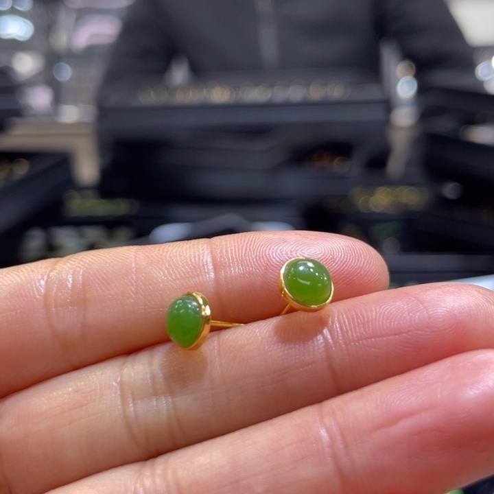 和田玉银S925镶嵌耳饰