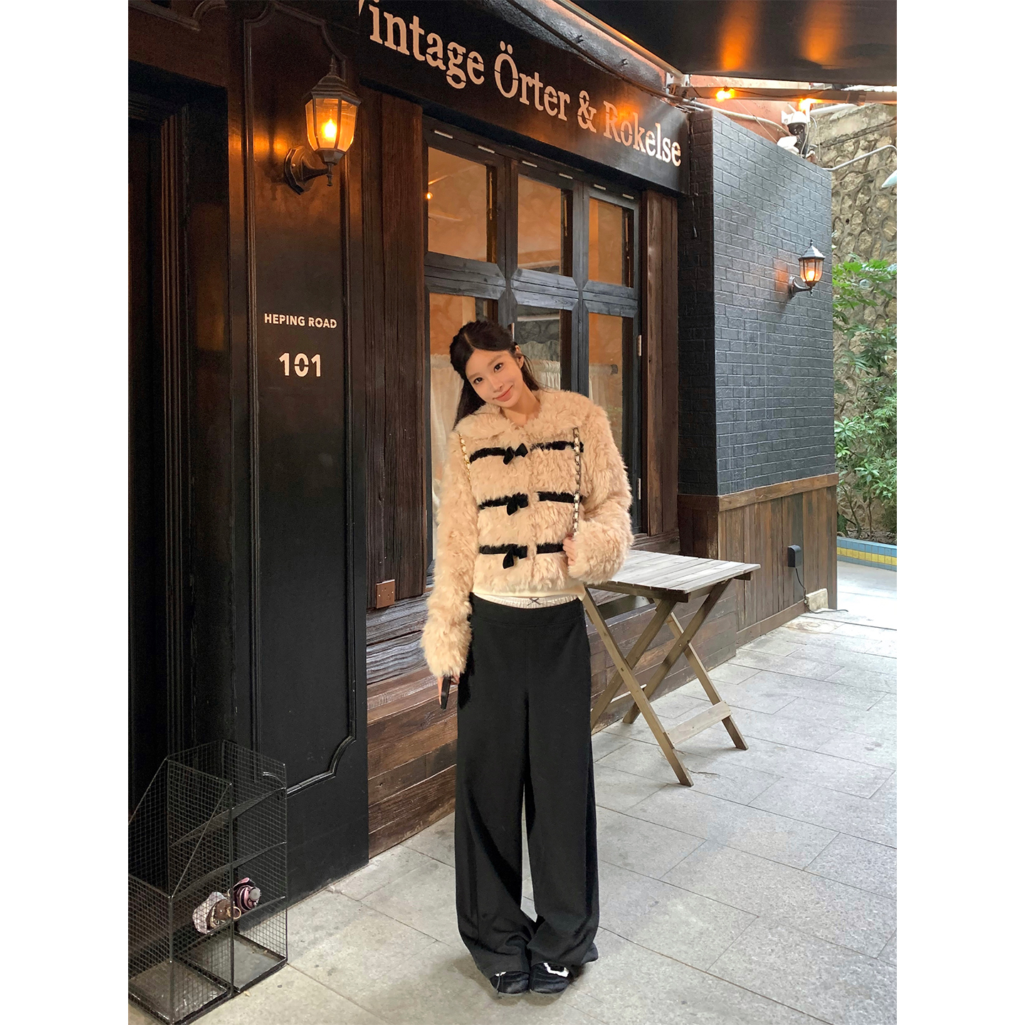 ffcheer 漫步东京 黑色直筒休闲西装裤阔腿女宽松垂坠感拖地长裤