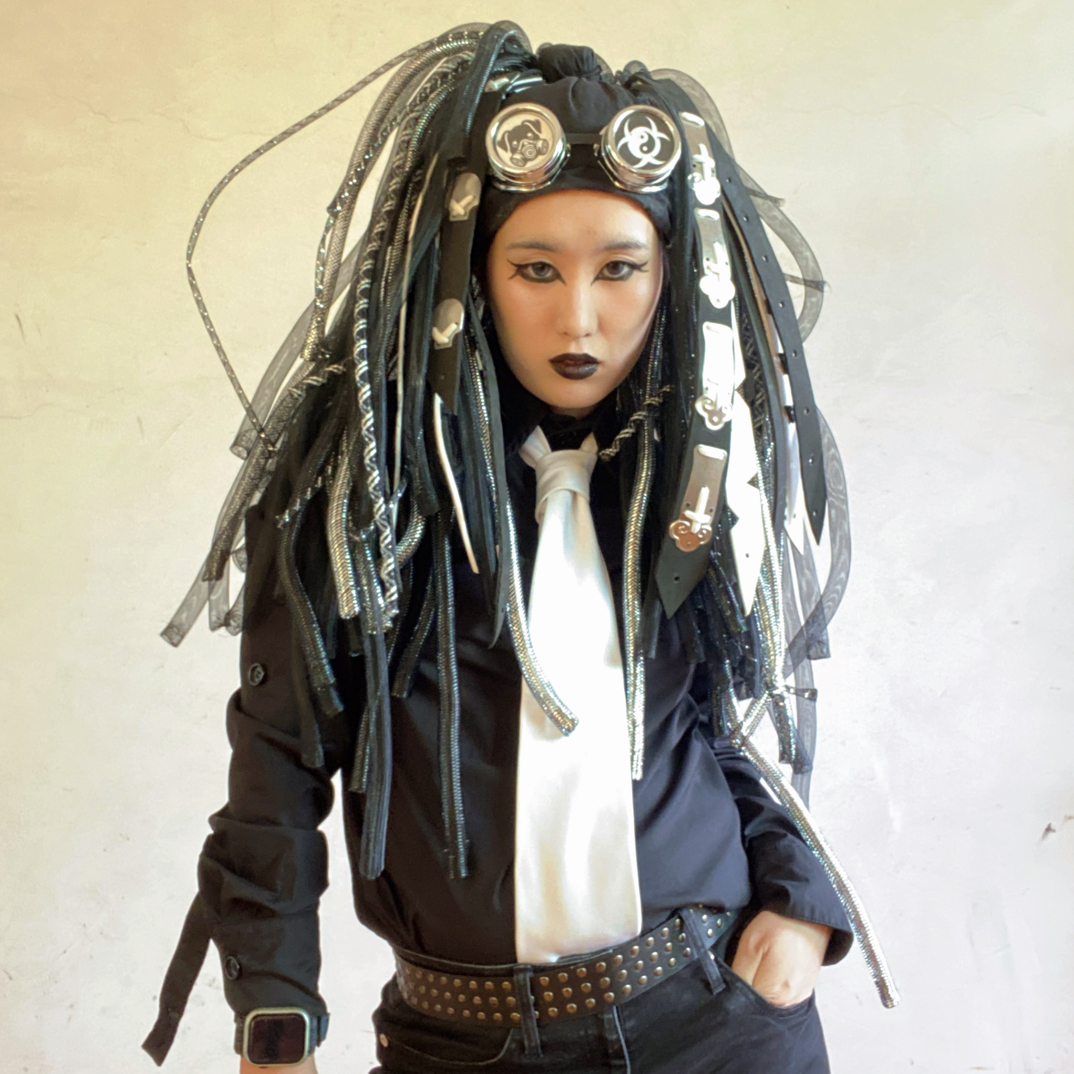 暗码牌双马尾/亚文化赛博哥特黑银帝国高级定制头饰假发