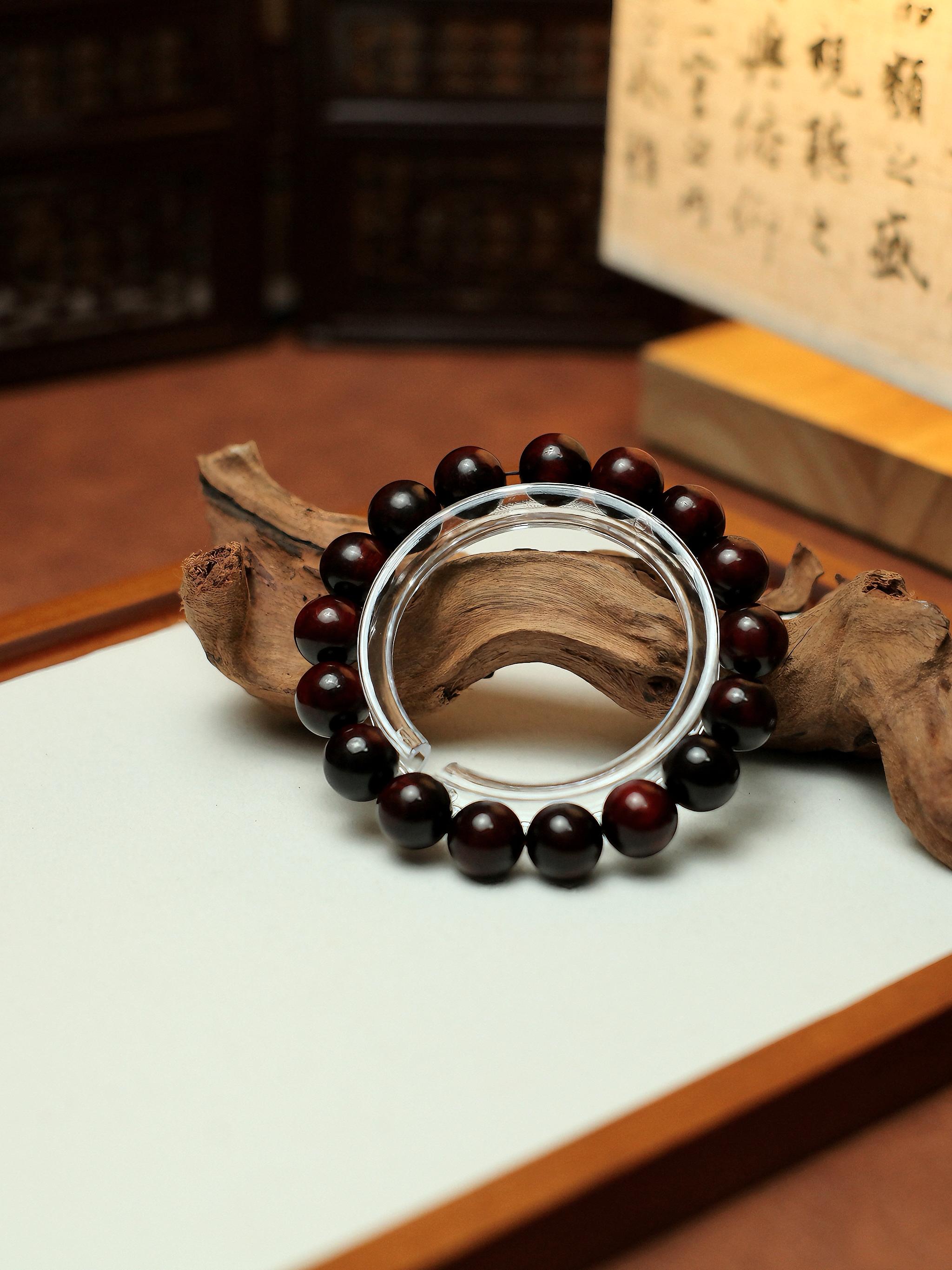 【亏米福利】保真印度小叶紫檀回流琴料火焰纹12mm圆珠男女盘玩手串