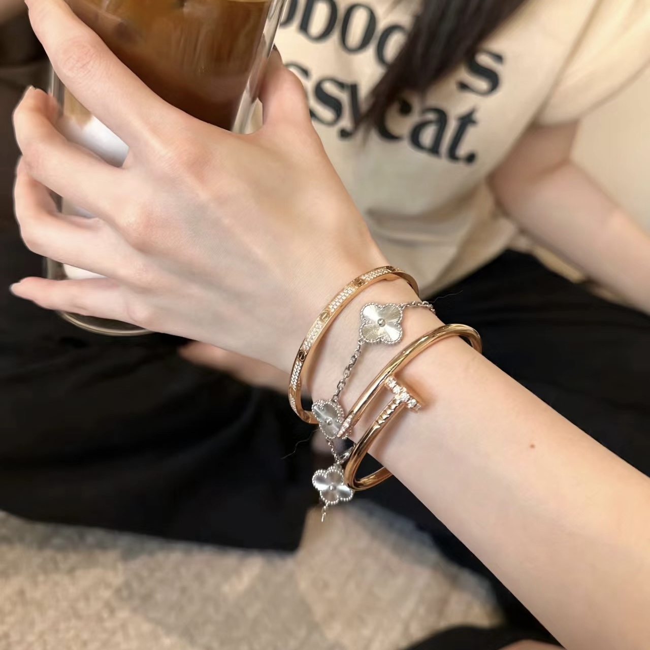 合金合成锆石手镯 气质重工闪闪金色/银色随机首尾钻手镯BL07164