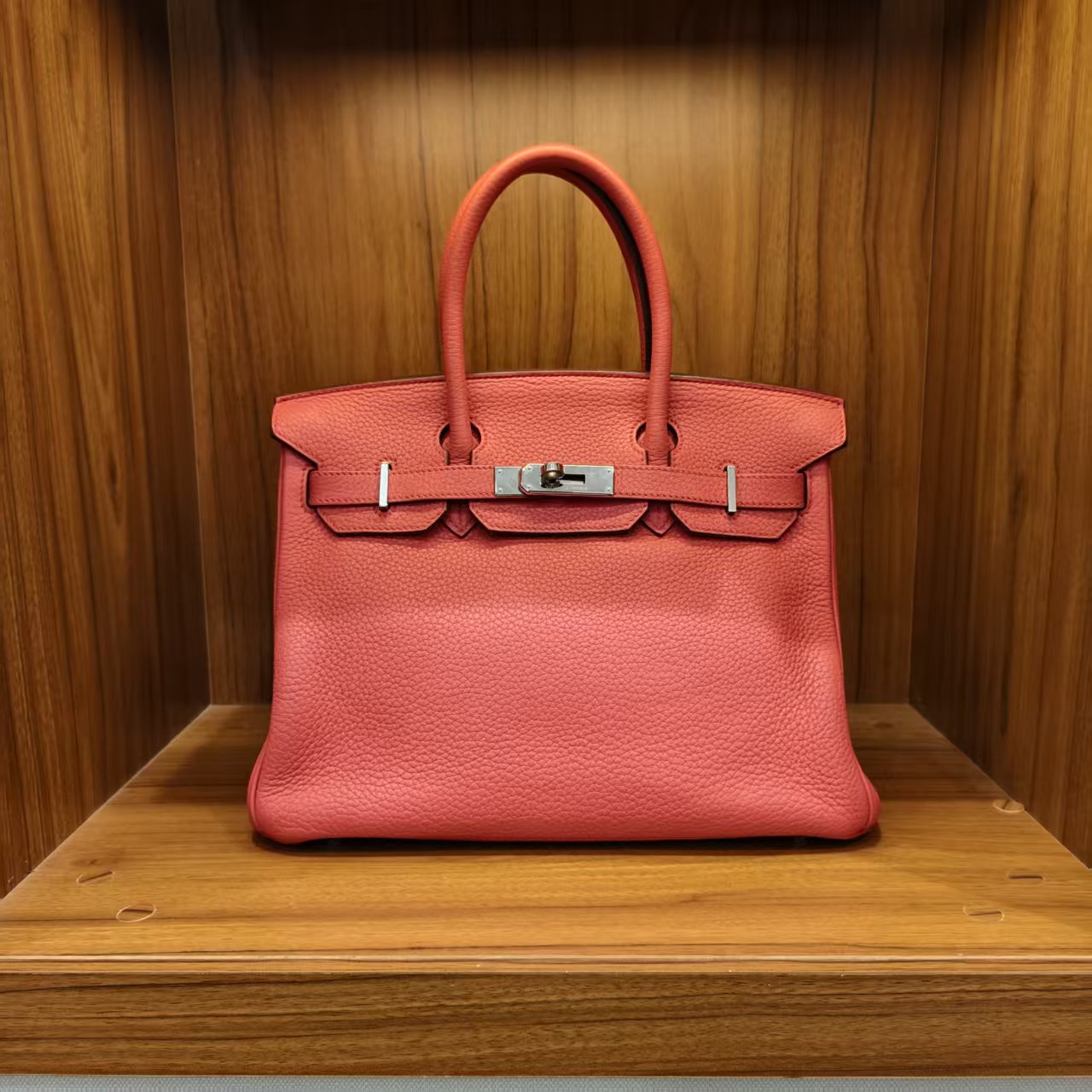 95新 Hermes/爱马仕 Birkin30 番茄红银扣 togo皮 框M刻