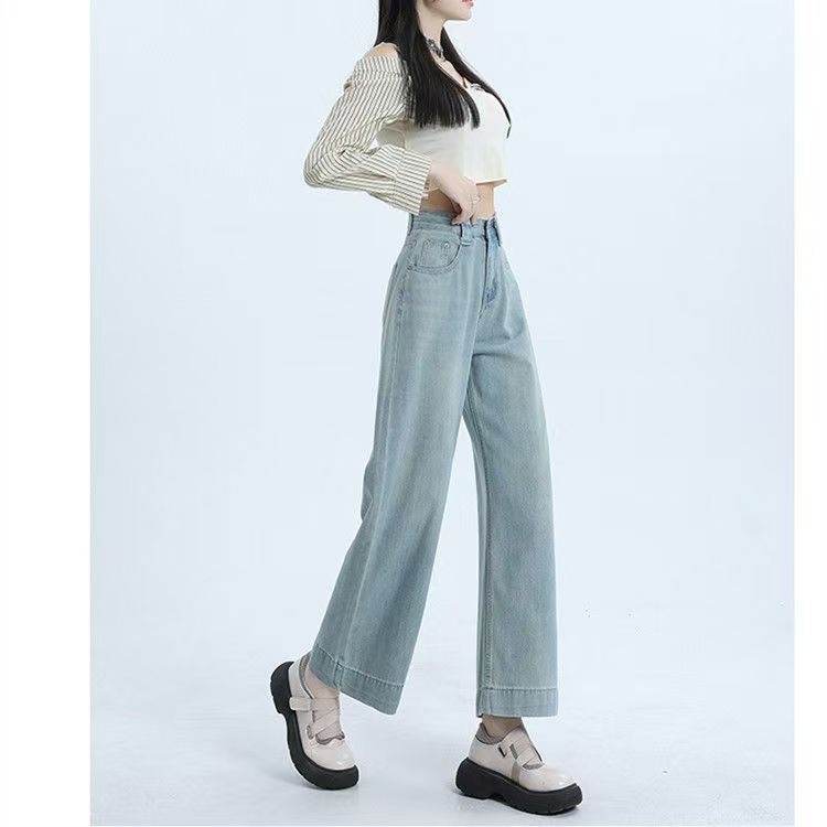 【直播专属       春     】牛仔裤女高腰吊带显瘦阔腿拖地裤子