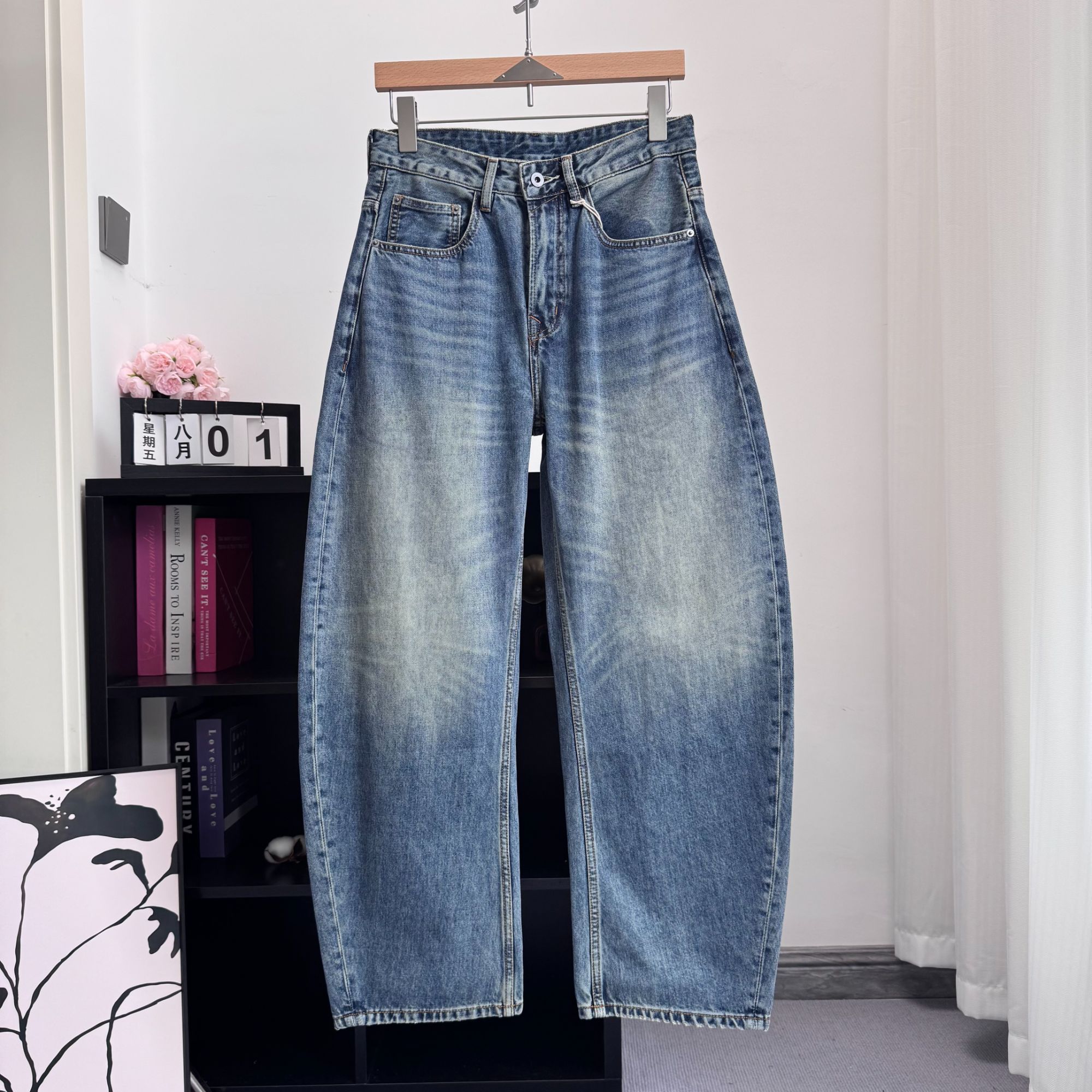 2025秋季男士弯刀水洗牛仔裤潮流痞帅阔腿裤9803B