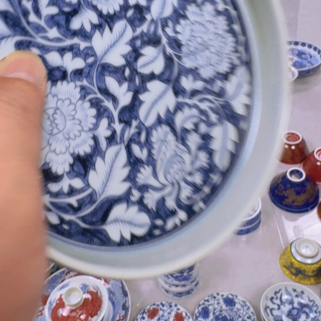 瓷片青花国色天香大壶乘微瑕