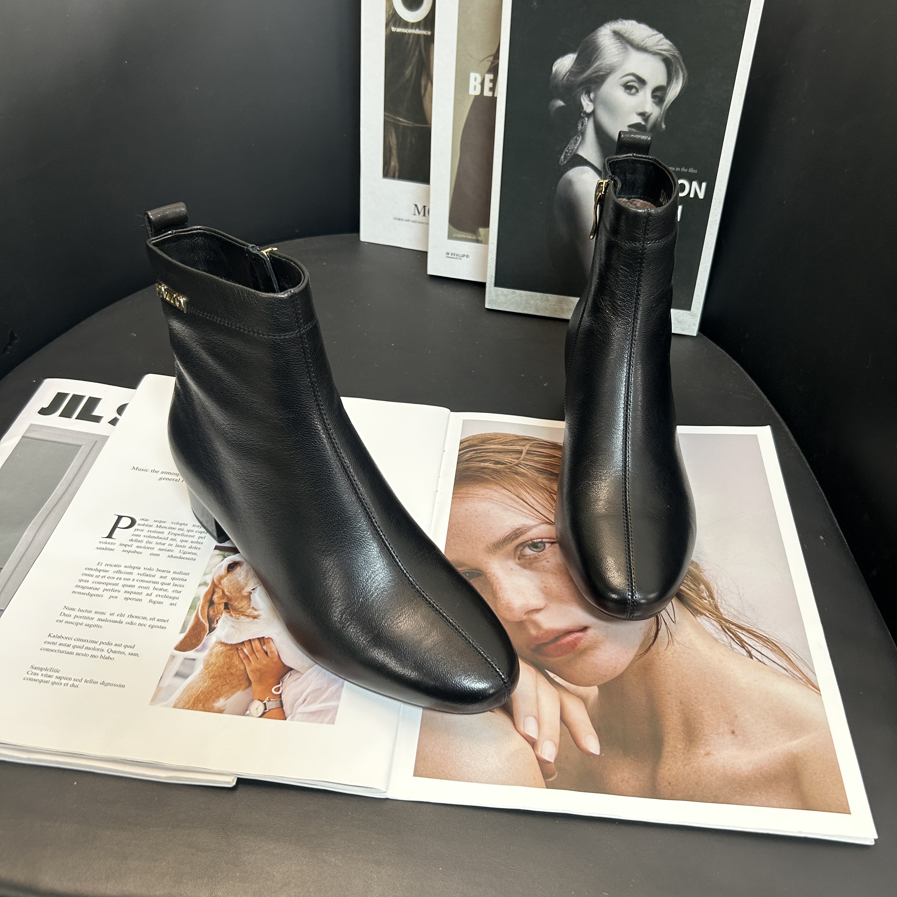 【撤柜断码】羊皮3.5公分/复古真皮短靴女鞋百搭时尚秋冬靴子9266