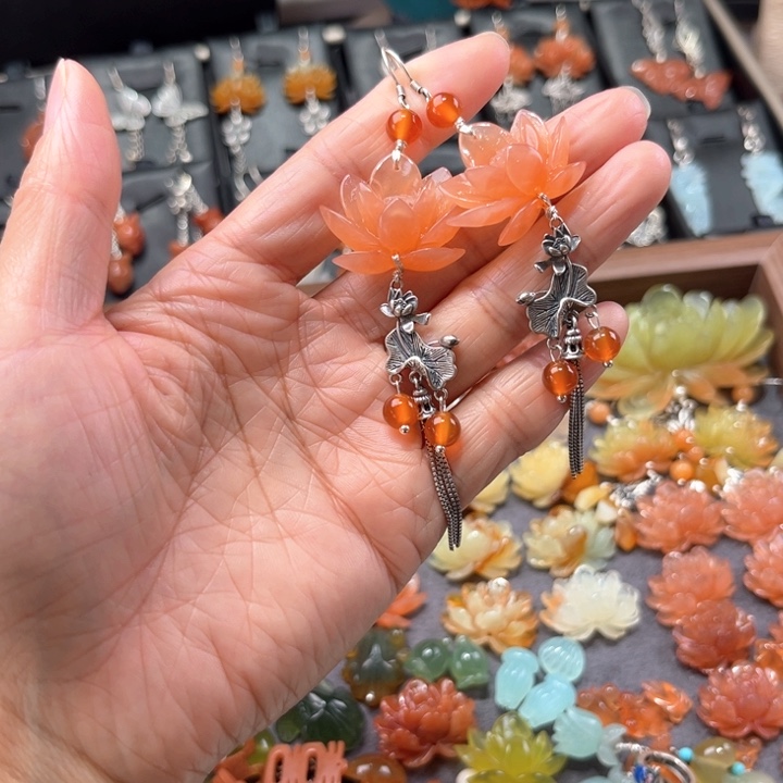 蛇纹石玉耳饰银S925镶嵌进****3