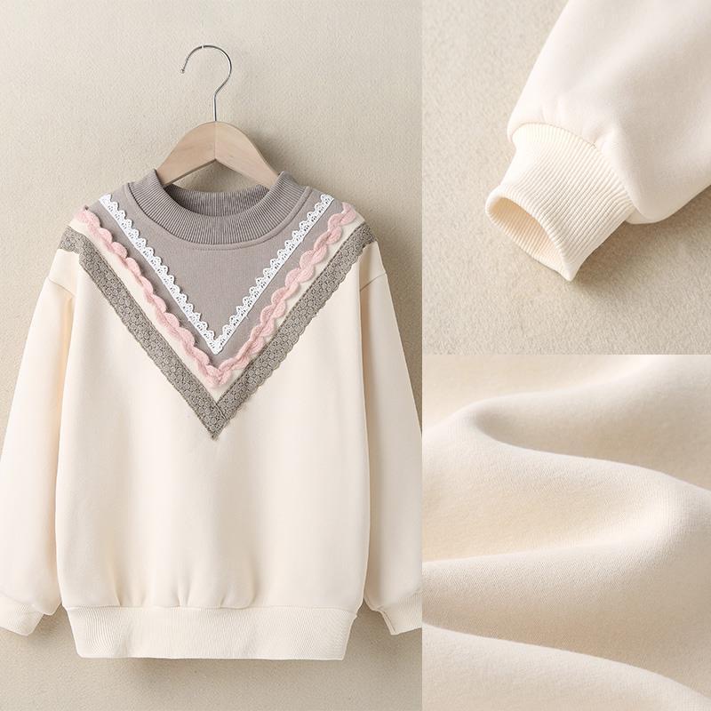 女童秋冬卫衣韩版加绒中大童T恤甜美洋气百搭休闲上衣