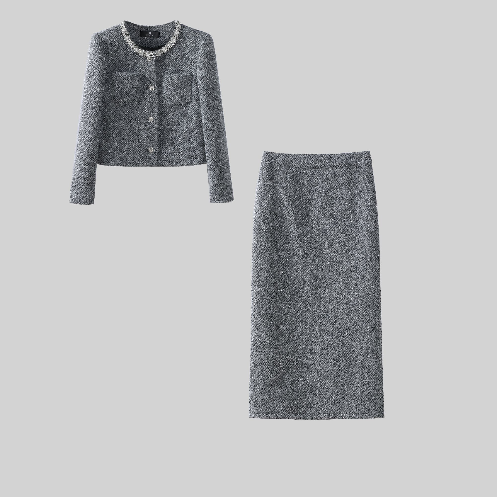 【纪朵研】Y031加厚款小香风时尚套装女装高腰复古套装秋冬半身裙女