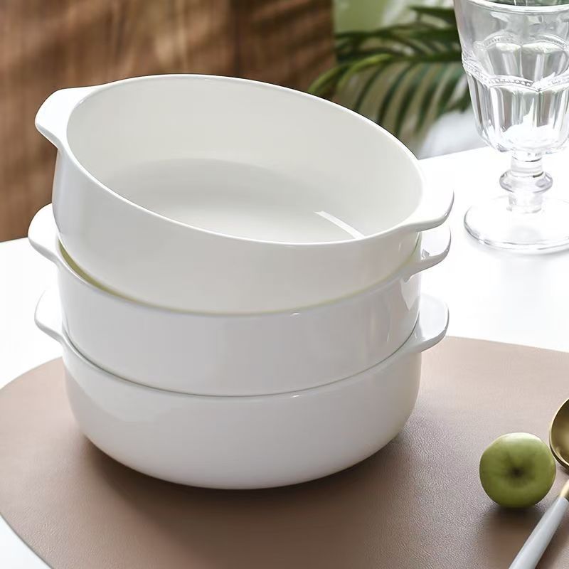 2只装 新骨瓷加深蒸蛋双耳陶瓷盘水煮鱼盘子深盘汤碗