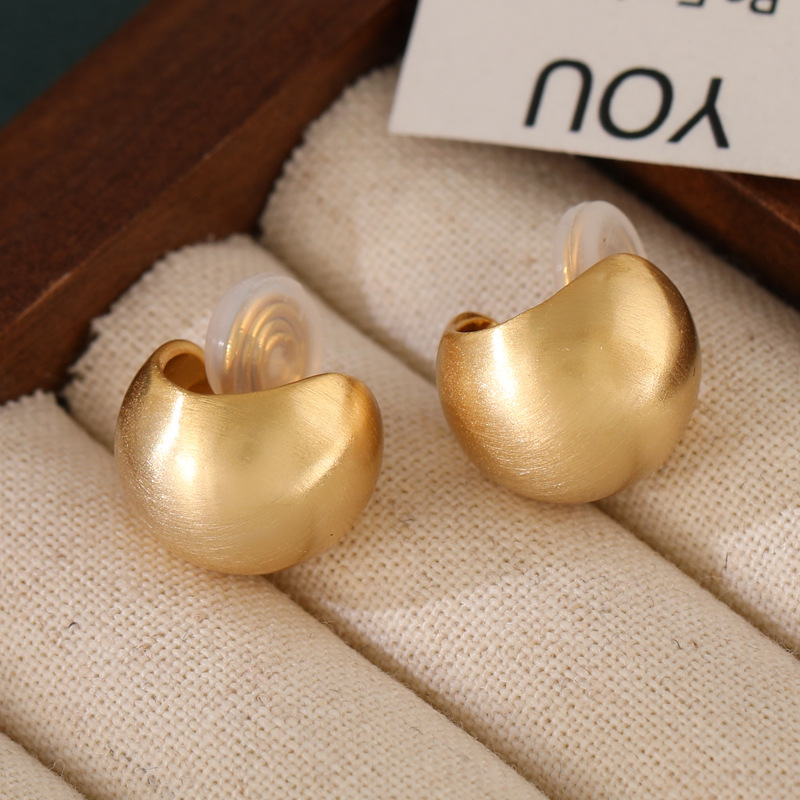 铜合金耳饰 高级感拉丝圆球耳夹蚊香盘无耳洞耳环冷淡风设计感