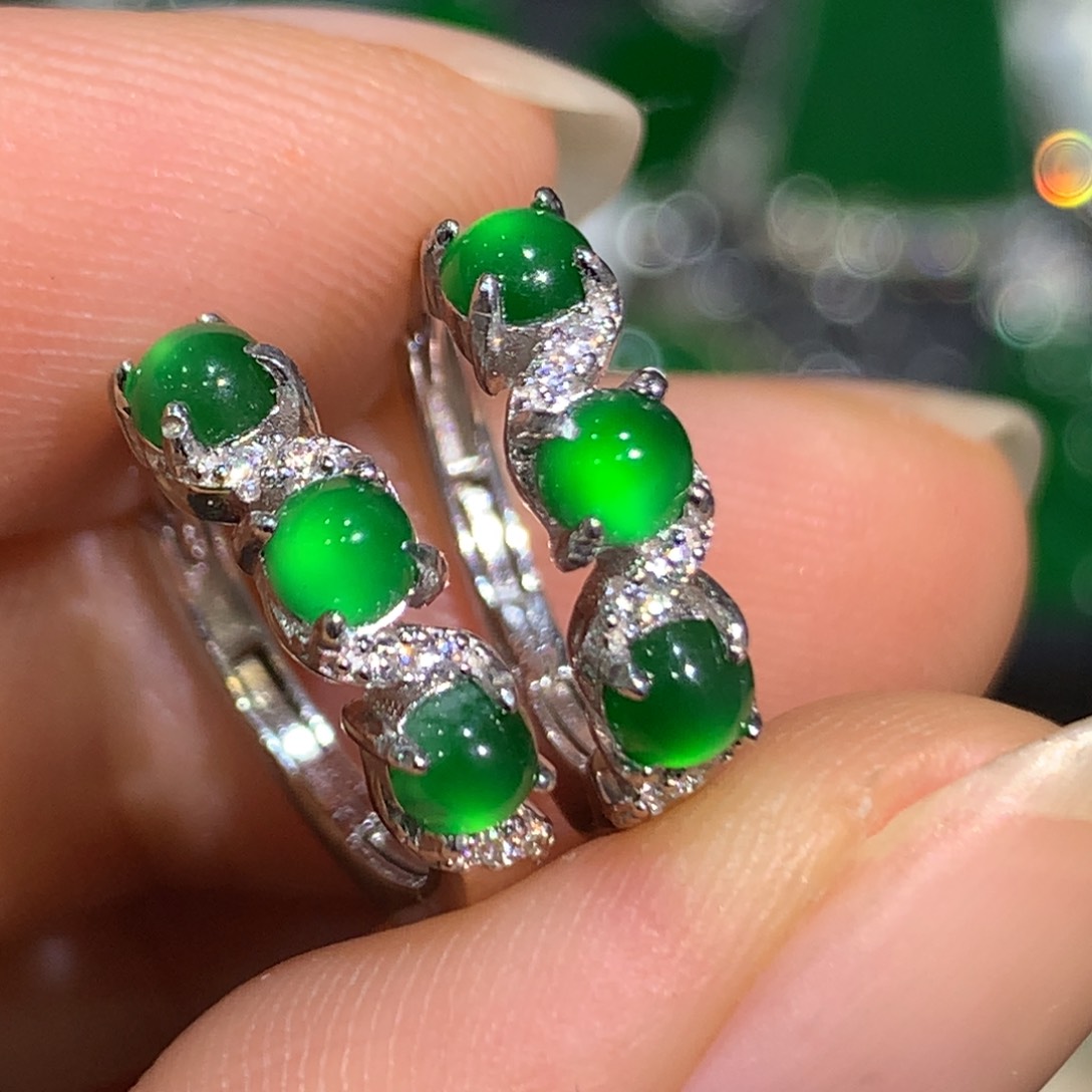 翡翠耳饰银S925镶嵌8、