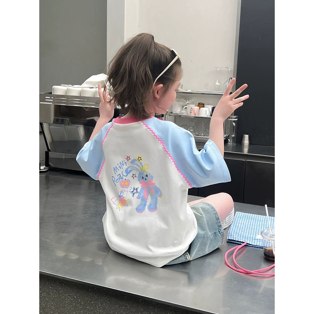 【清货】2025夏洋气可爱兔子撞色短袖T恤(100%棉) D508 508 M