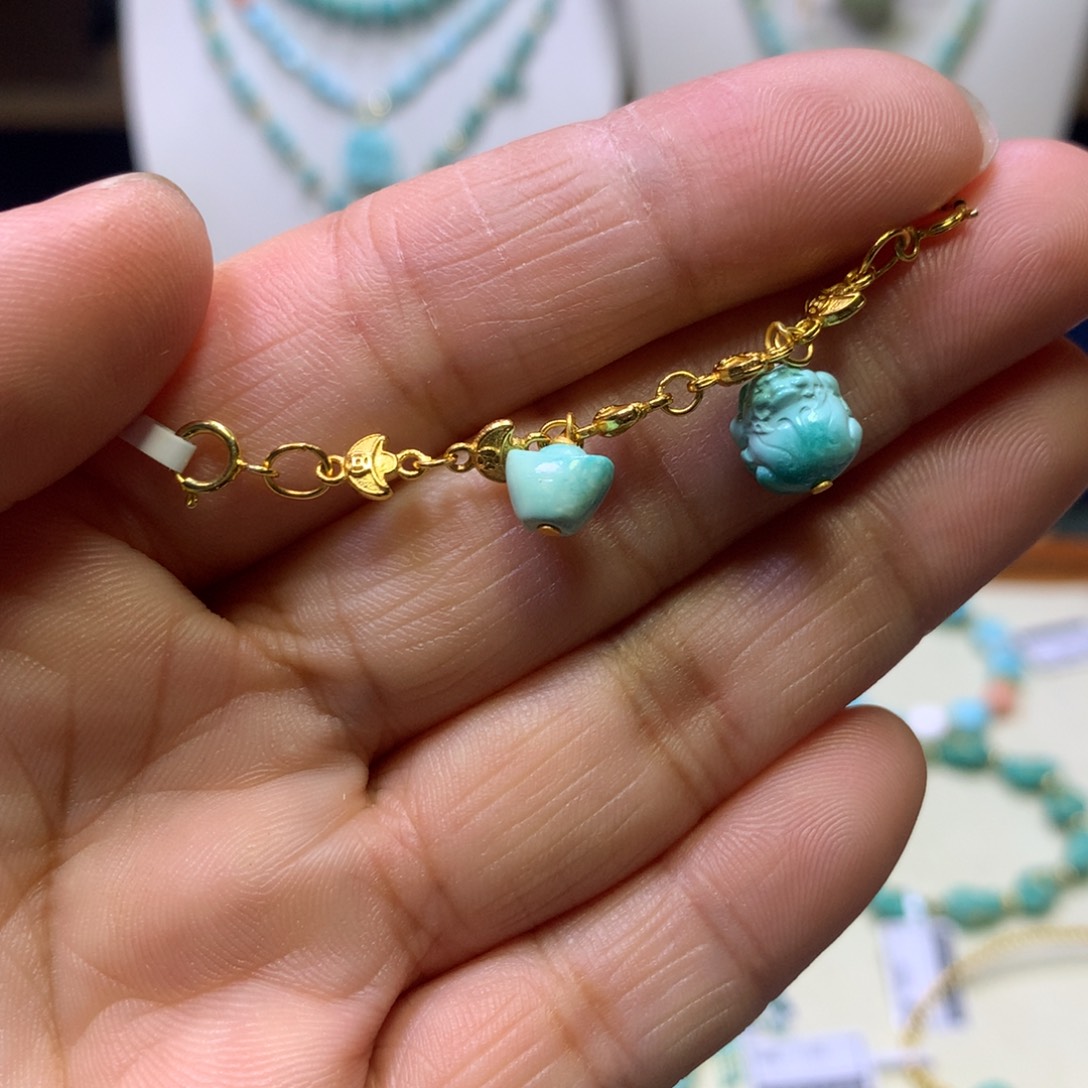 绿松石银S925镀金镶嵌挂件