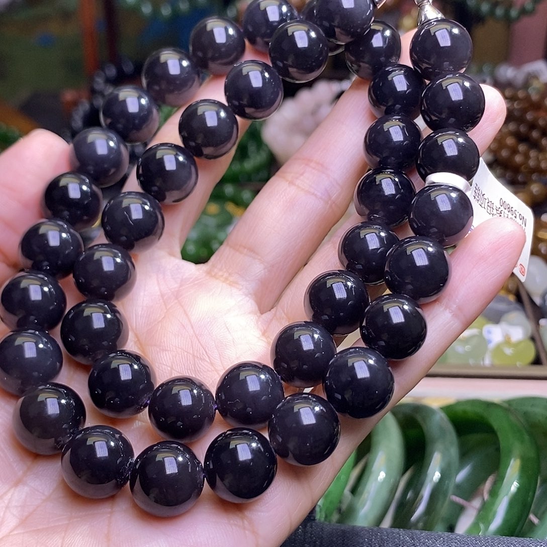 和田玉未镶嵌颈饰浓烟紫帝王紫项链约12MM