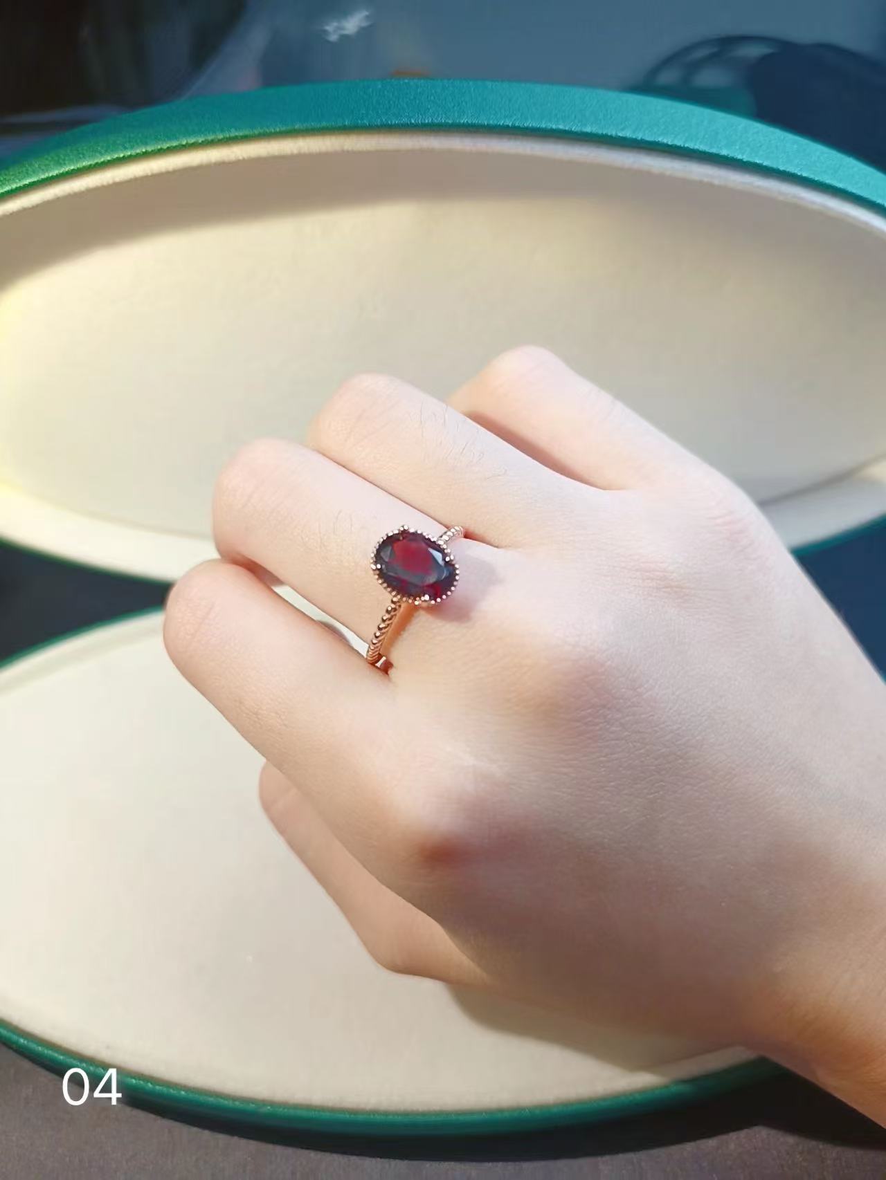 7*9mm天然石榴石戒指轻奢时尚复古红色精致经典气质