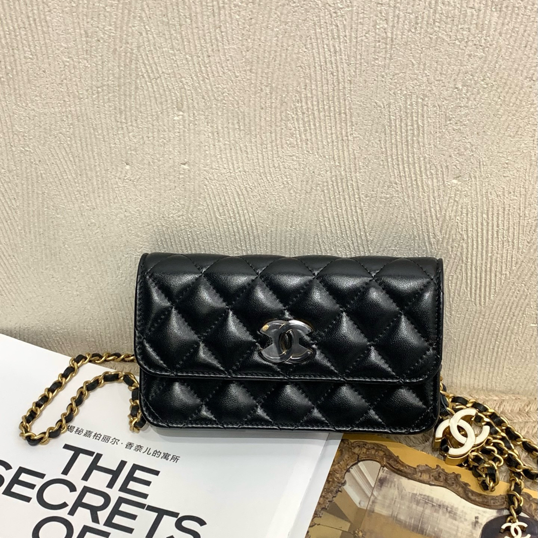 99新 Chanel/香奈儿 黑金羊皮珐琅扣双C woc  24年单肩斜挎精致包