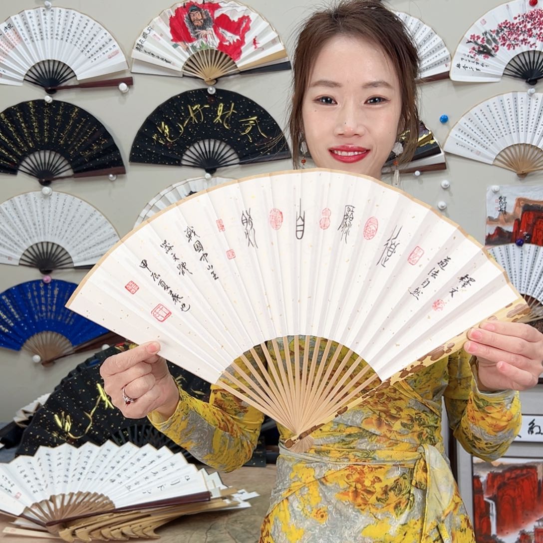 书法梅妃95寸-文玩扇-手写-粘好发出