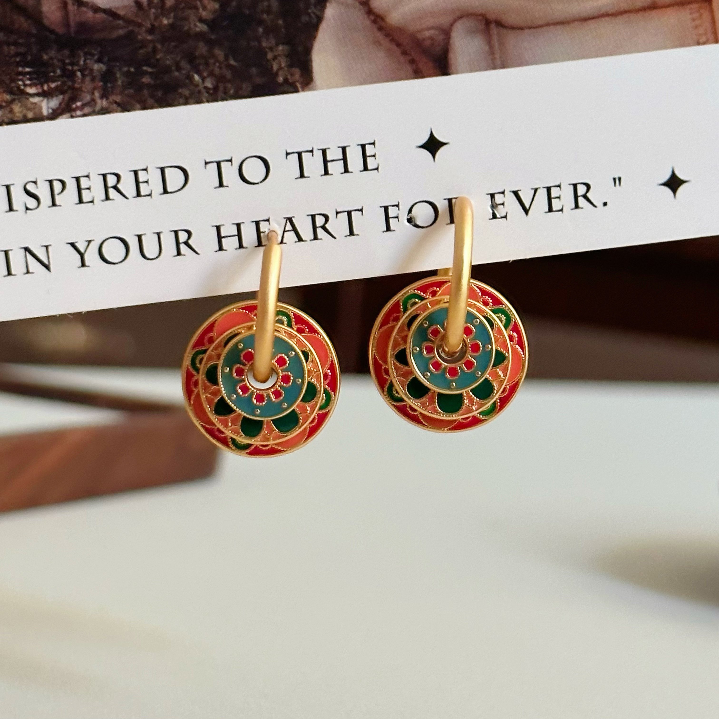 铜合金珐琅耳饰 E0508时尚新中式新年古风彩色中古烧蓝国风耳环