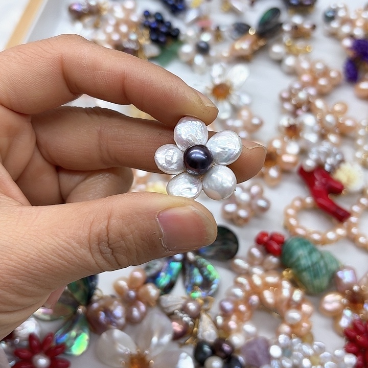 淡水珍珠发饰银S925镶嵌