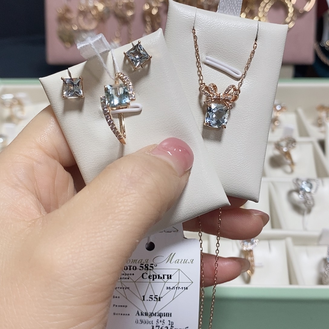 海蓝宝石颈饰14K金镶嵌改国码12