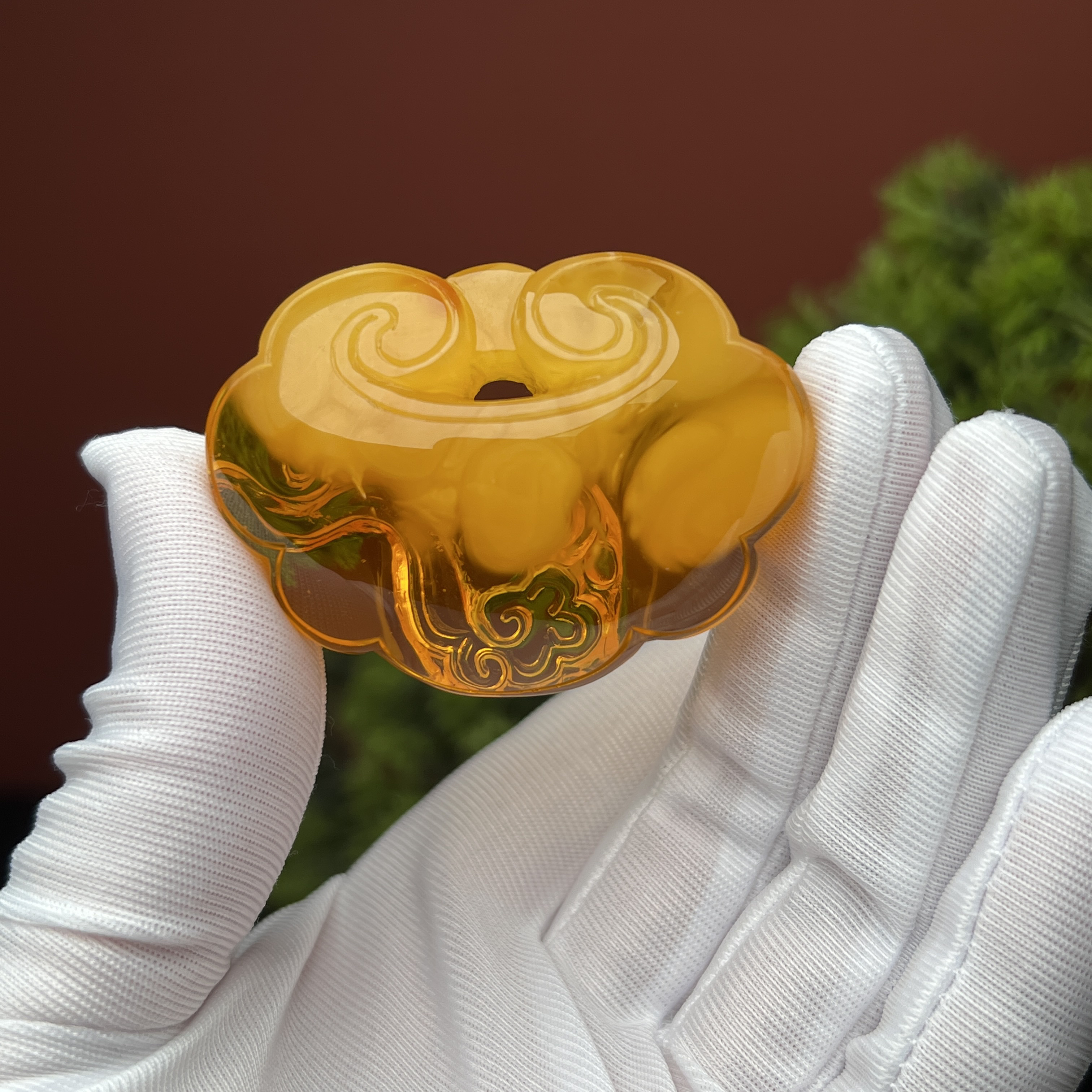 橘红色蜜蜡如意20.9g芬达色焦皮料如意吊坠毛衣链挂件