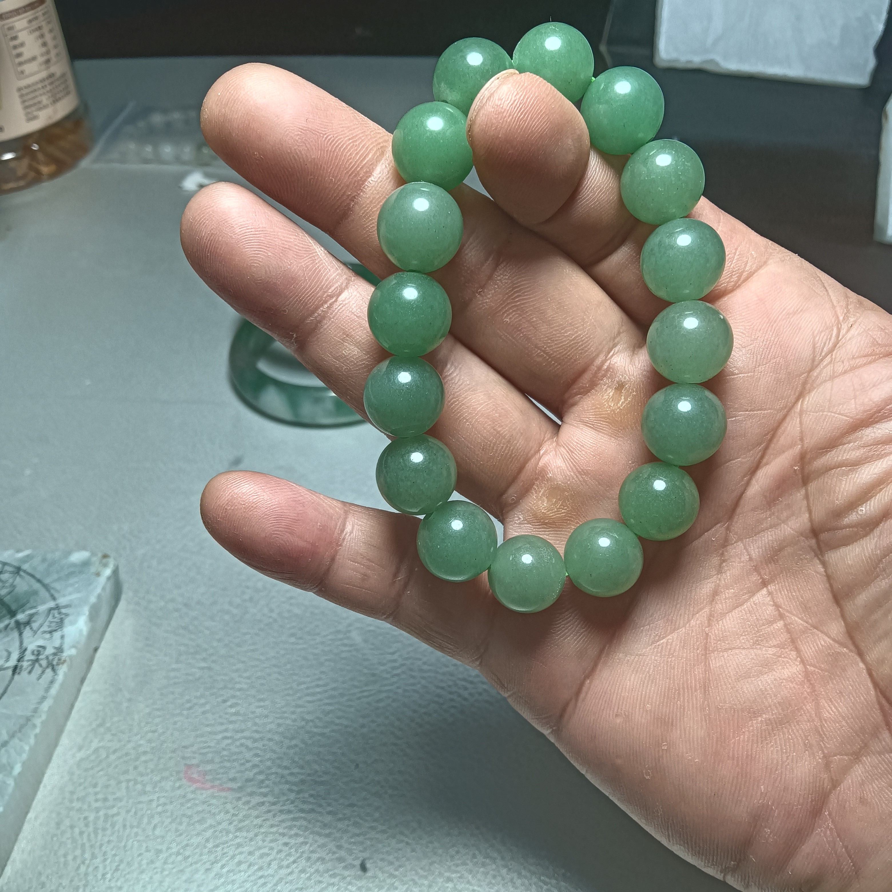 天然东陵玉绿色手链手串纹路多样性拍一发一