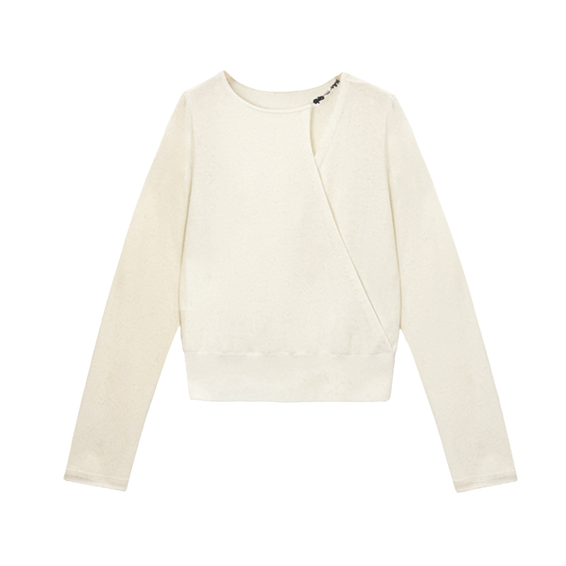 TF【序曲】不对称叠襟知性温柔羊毛针织衫