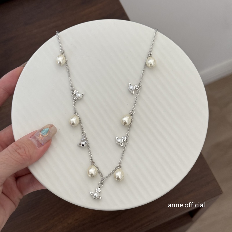 铜合金吊坠 小土星流苏吊坠珠珠项链【X744】