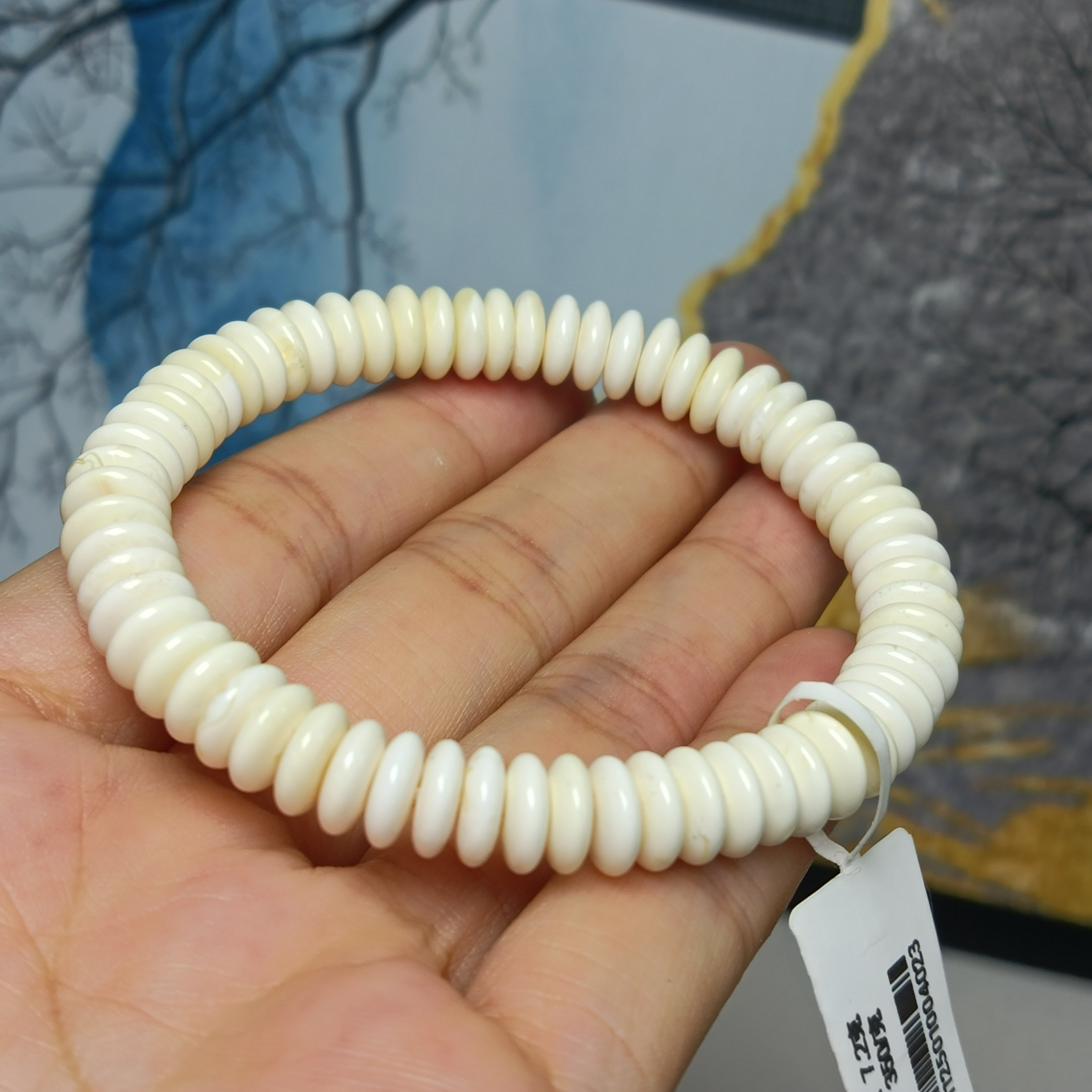8.0精工瓷白蜜蜡飞碟手串~俄料~精品高货~毕业级别~原矿~4023
