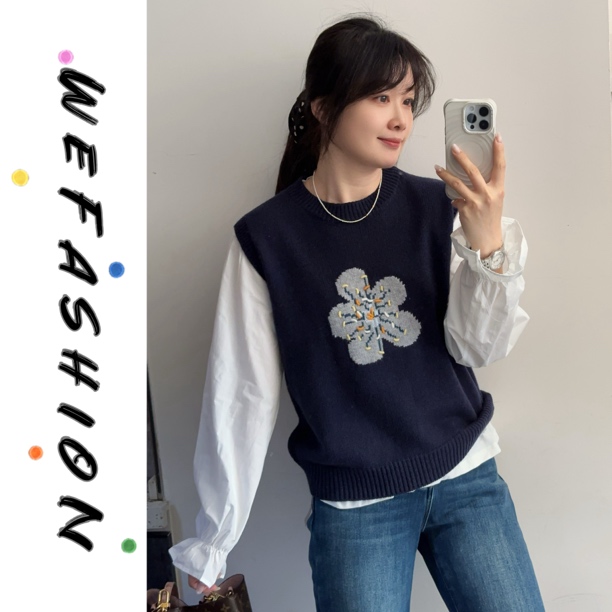 【WE】韩系甜美减龄针织花朵两件套