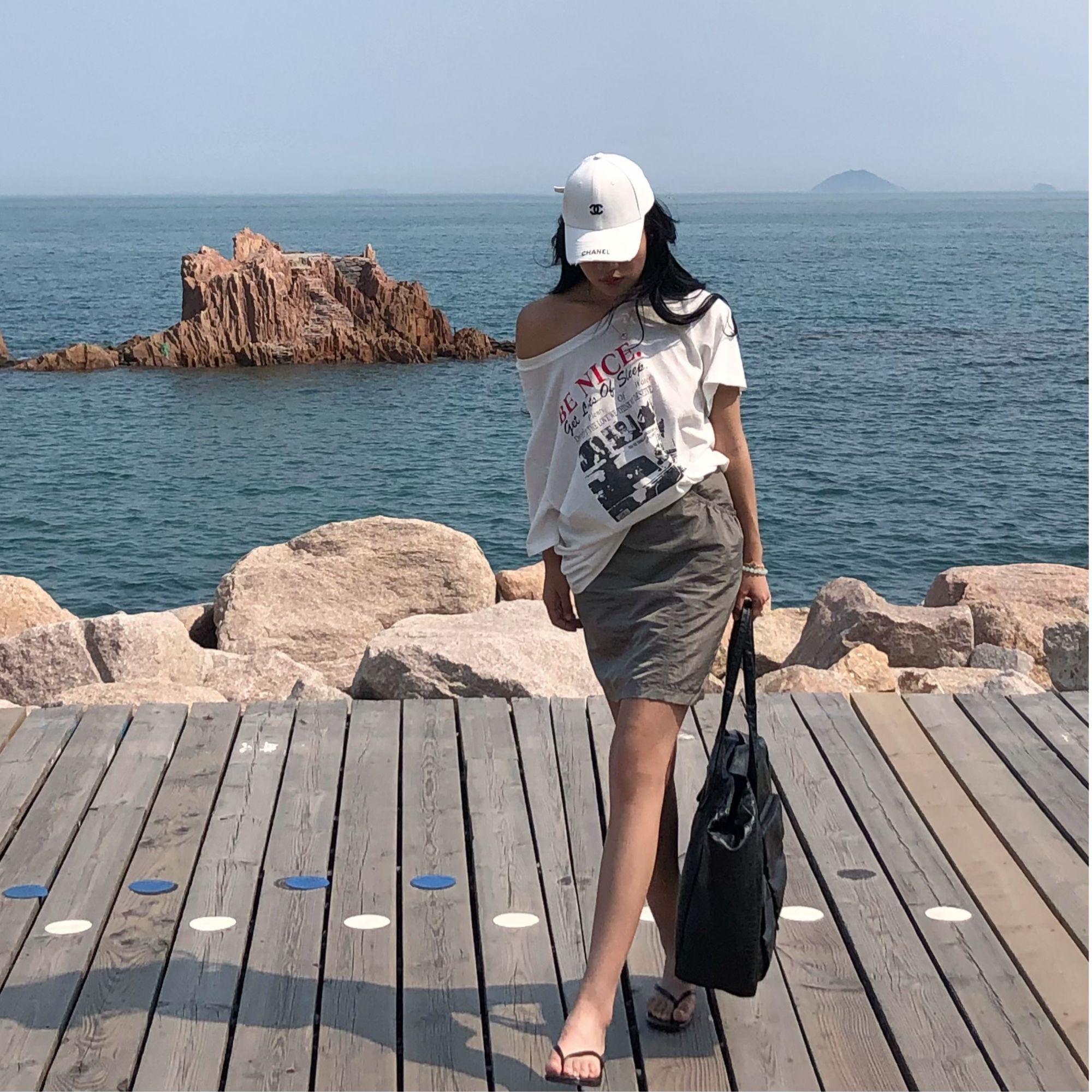 Mist & Weave 【非对称】休闲风高街风斜领短袖T恤小众