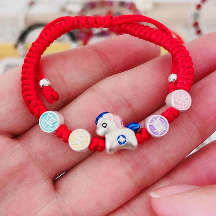 珐琅吊坠足银平安喜乐马