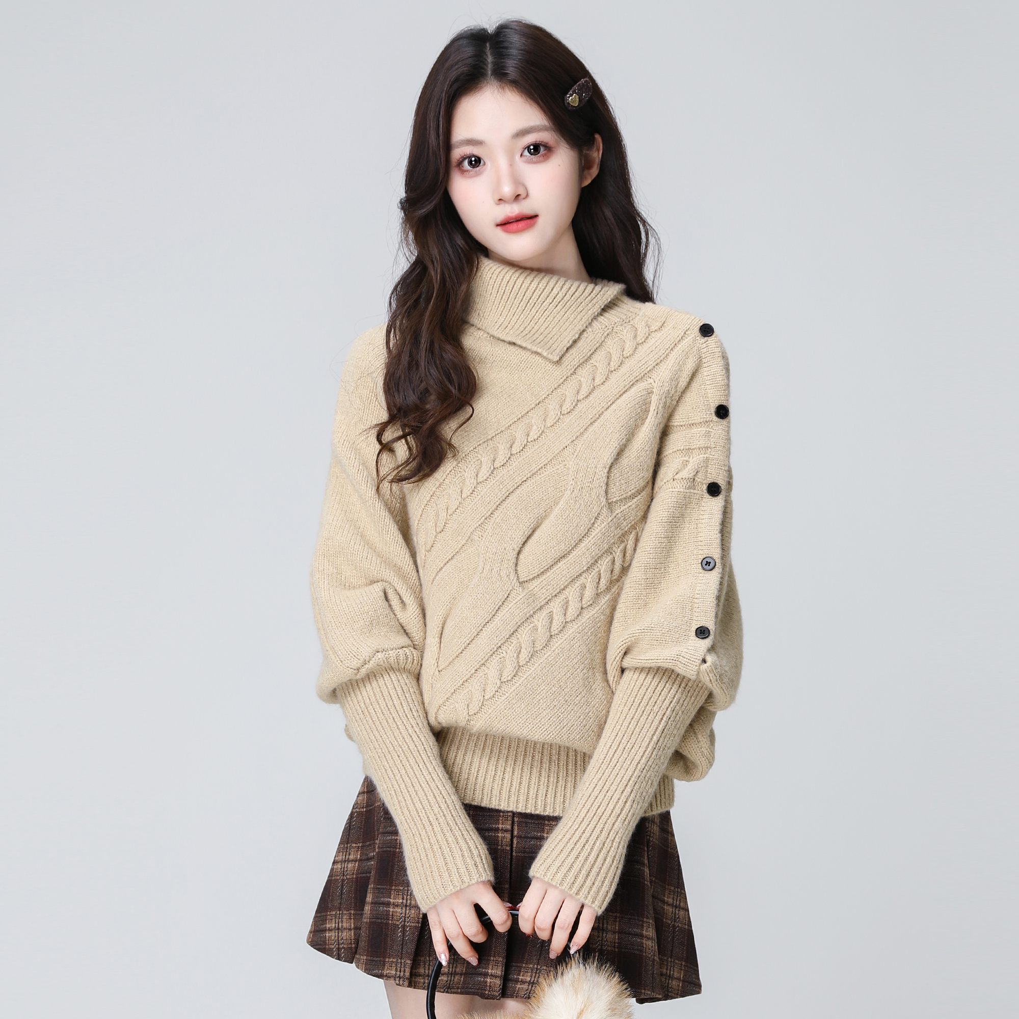 复古翻领毛衣女秋冬2025冬新款不规则宽松加厚内搭外穿针织衫上衣