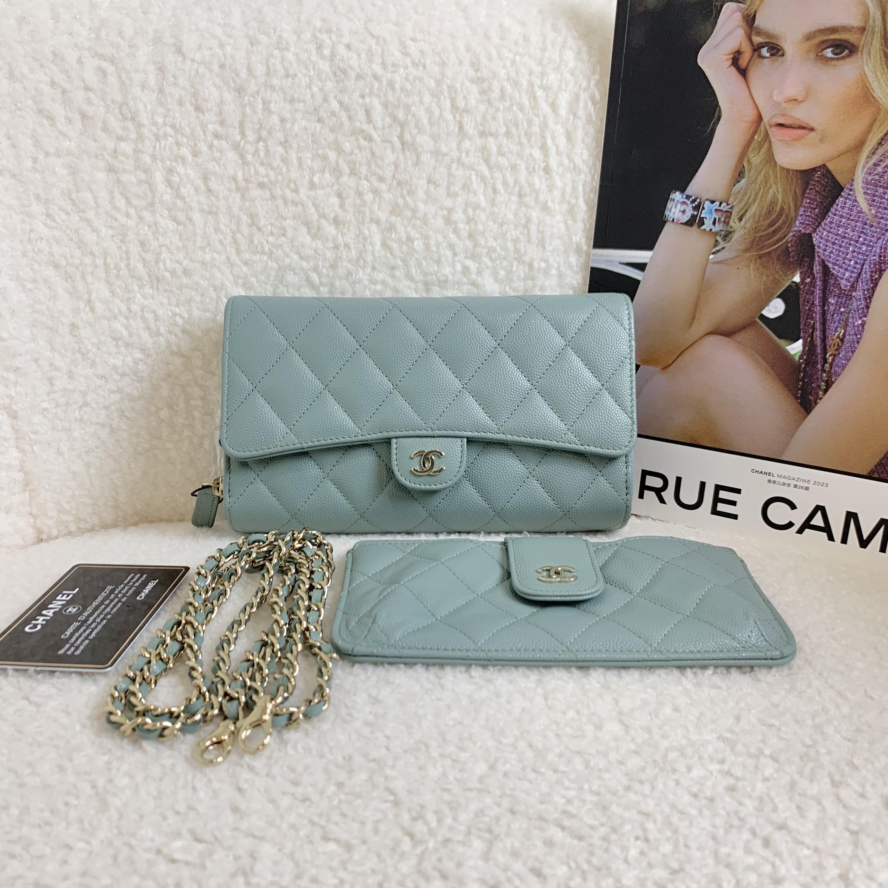 99新 Chanel/香奈儿 壹臻/蒂芙尼蓝牛皮二合一woc 31开 98657014