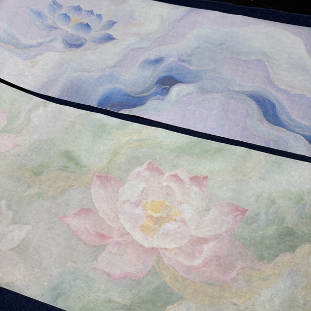 【生纸绣莲伴云舒长卷】大风堂加厚生纸书法国画作品纸