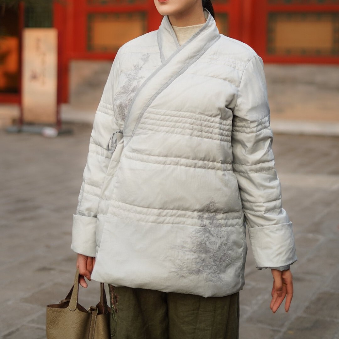 冬季复古中式国风翻领绣花保暖女士棉服外套