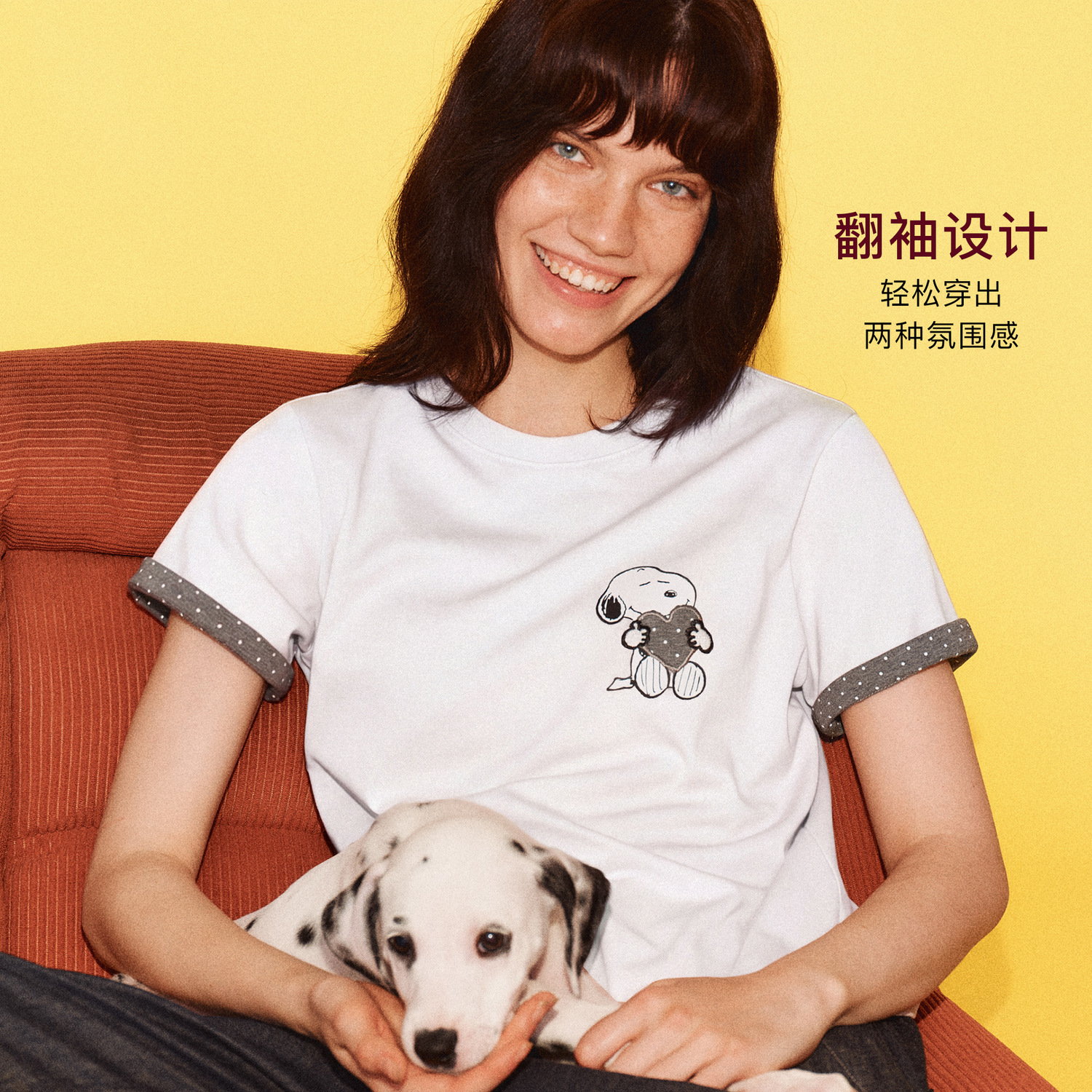 PCLP×SNOOPY联名复古史努比波点贴布绣正肩T恤
