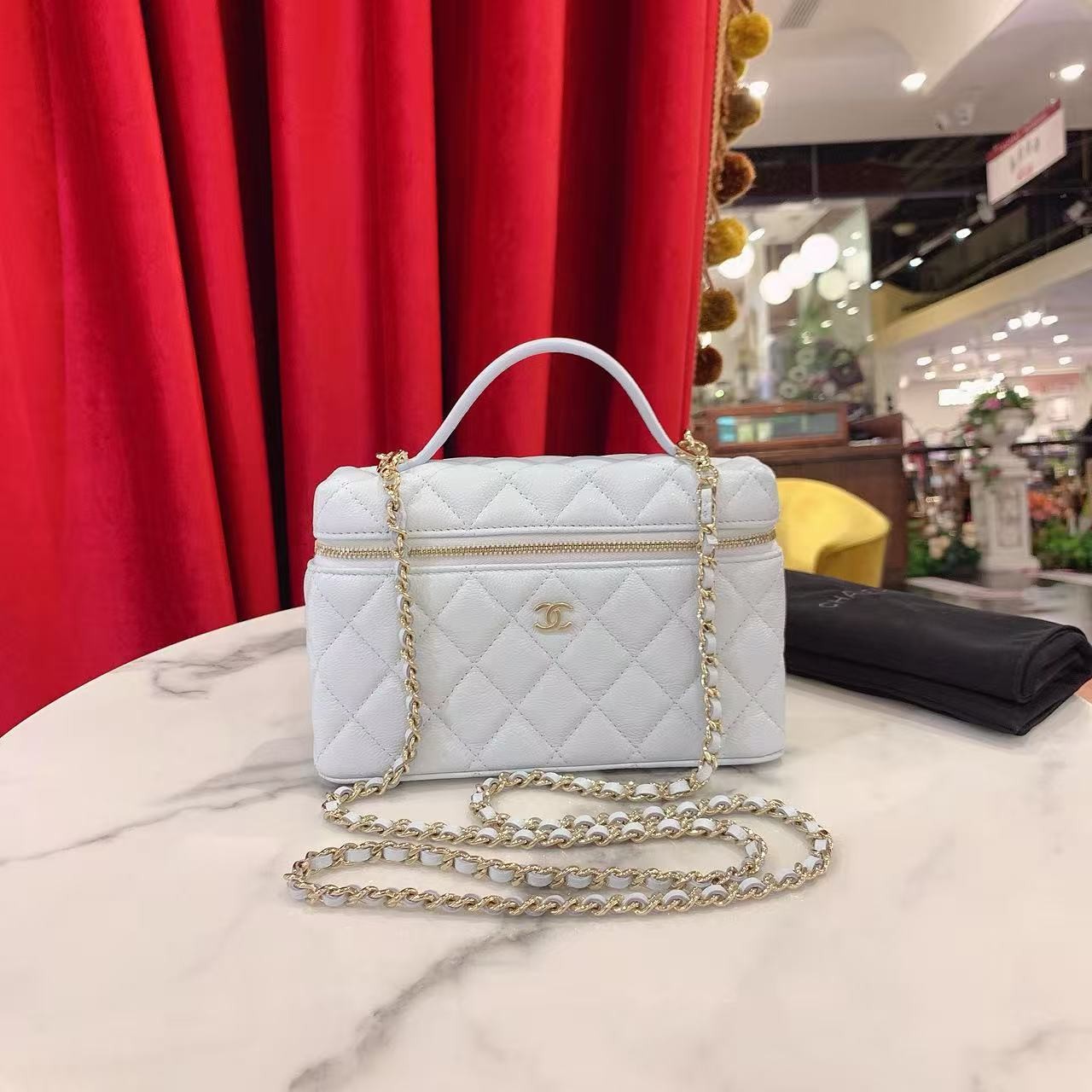 95新 Chanel/香奈儿 香奈儿25s Lp饭盒包蓝色金扣芯片96850727