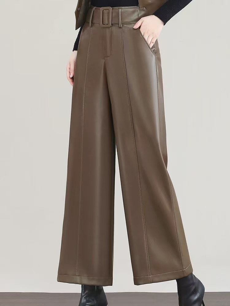海宁真皮皮裤 高腰阔腿时尚休闲百搭九分裤女新款CZYL-2311#