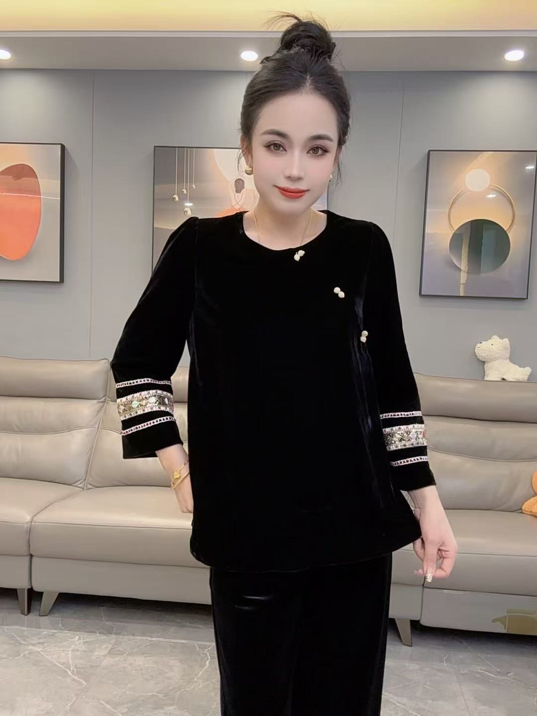薄款圆领长袖厚款纯色常规上衣春秋时尚黑色秋季显瘦62008气质